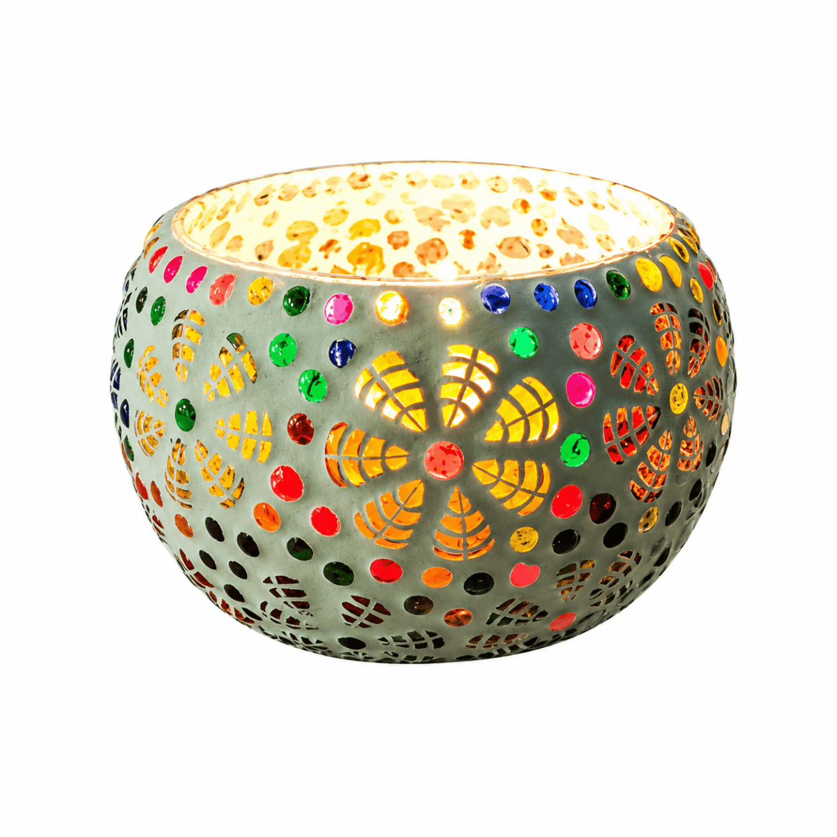 Big Handmade Mosaic Multicolored Candle Holder Tealight Holder - Royalstuffs.com