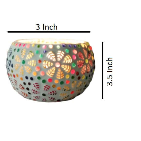 Big Handmade Mosaic Multicolored Candle Holder Tealight Holder - Royalstuffs.com