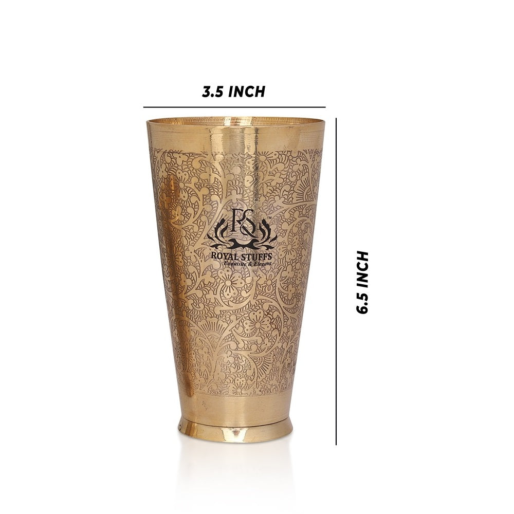 2 Brass Lassi Glass, Water Glass with Embossed Design, Drinkware & Serveware (700 ml)