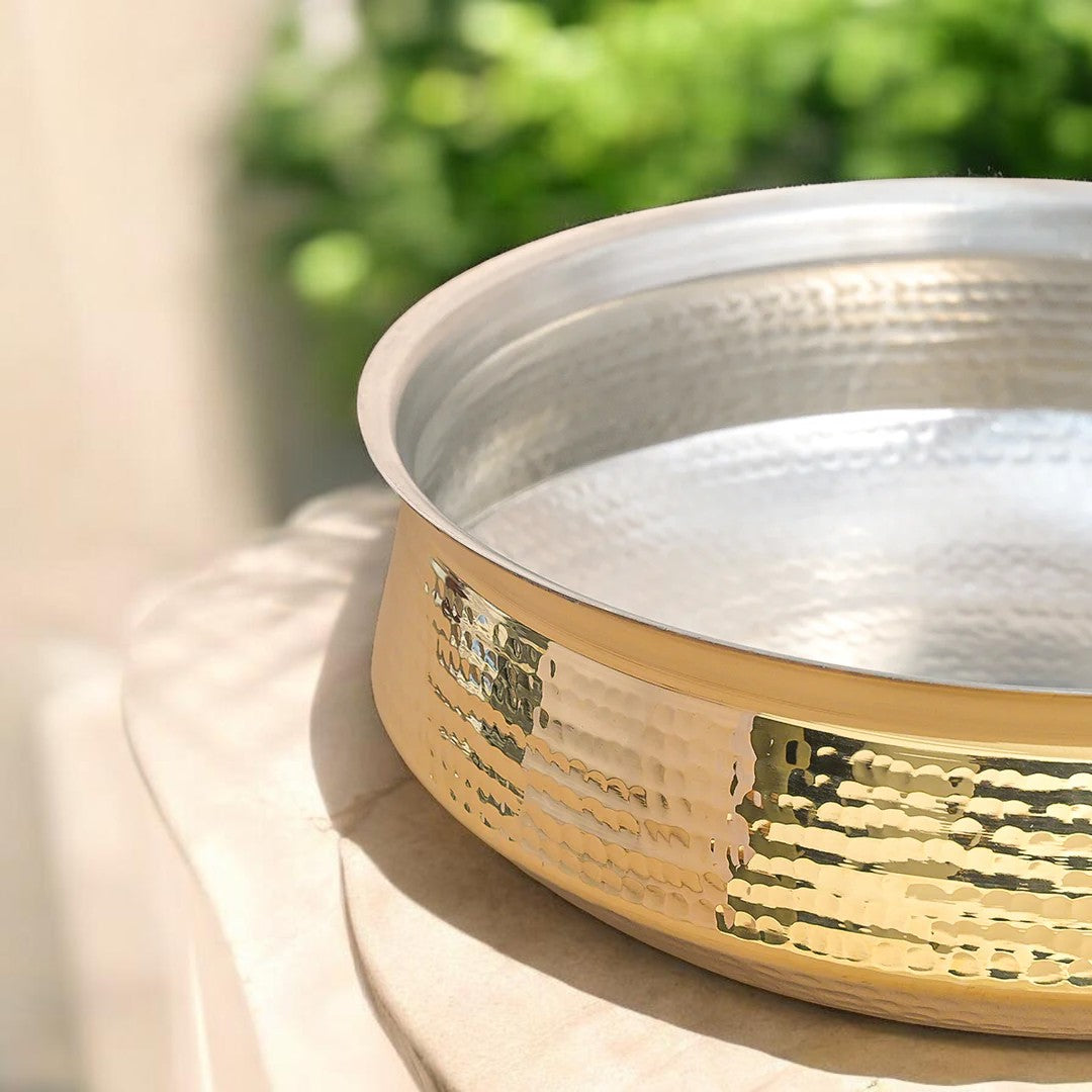 Handcrafted Hammered Brass Lagaan with Pure Tin Coating (Kalai) – Traditional Heavy Cooking Vessel | 5 Size Options