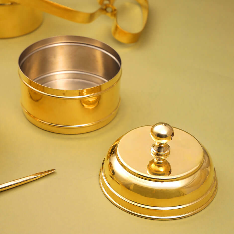 Brass 4 Tier with Tin Lining Four Compartments Office Tiffin Lunch Box by RoyalStuffs.com - Royalstuffs.com
