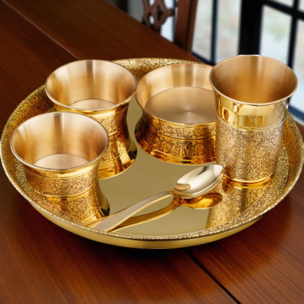 Brass 57 Pcs Engraved Dinner Set – Luxury Festival Special - Royalstuffs.com
