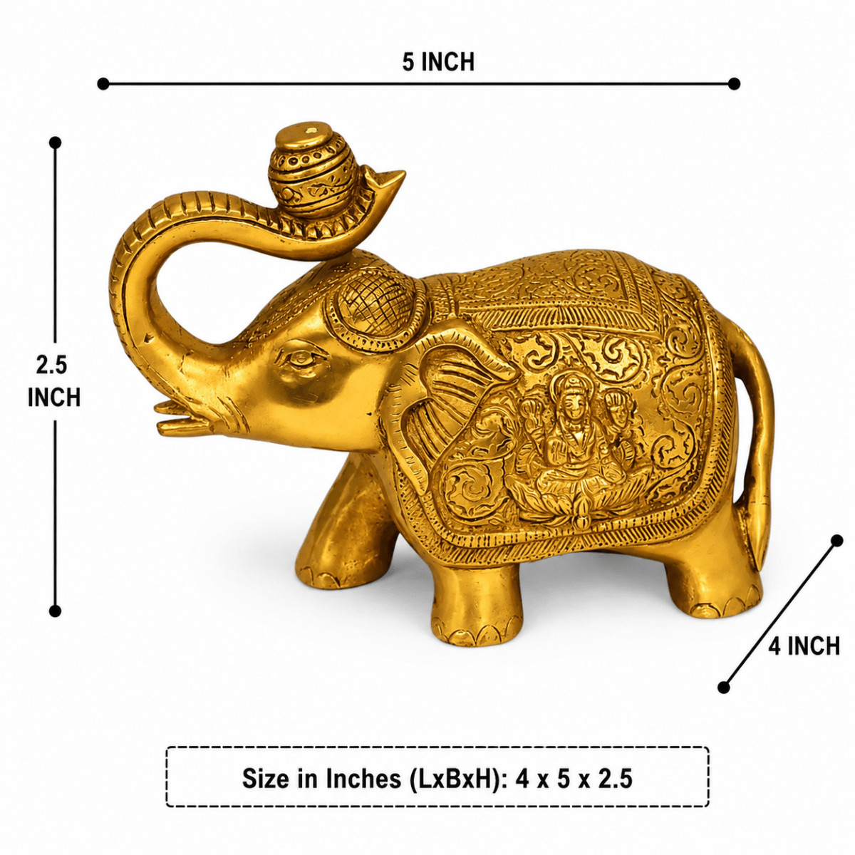 Brass Antique Finish Gaj Laxmi Elephant Decorative Showpiece - 4 Inch - Royalstuffs.com