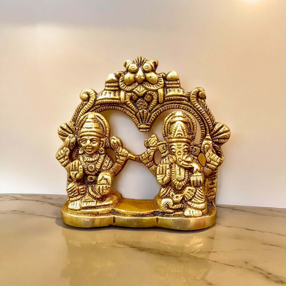 Brass Antique Finish Laxmi Ganesh Ji Idols - 3.5 Inch Height - Royalstuffs.com