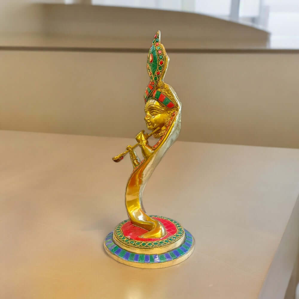 Brass Antique Finish with Melamine Stone Work Hawaï Krishna Ji Murlidhar - 13 Inch Height, 2.7 kg Weight - Royalstuffs.com