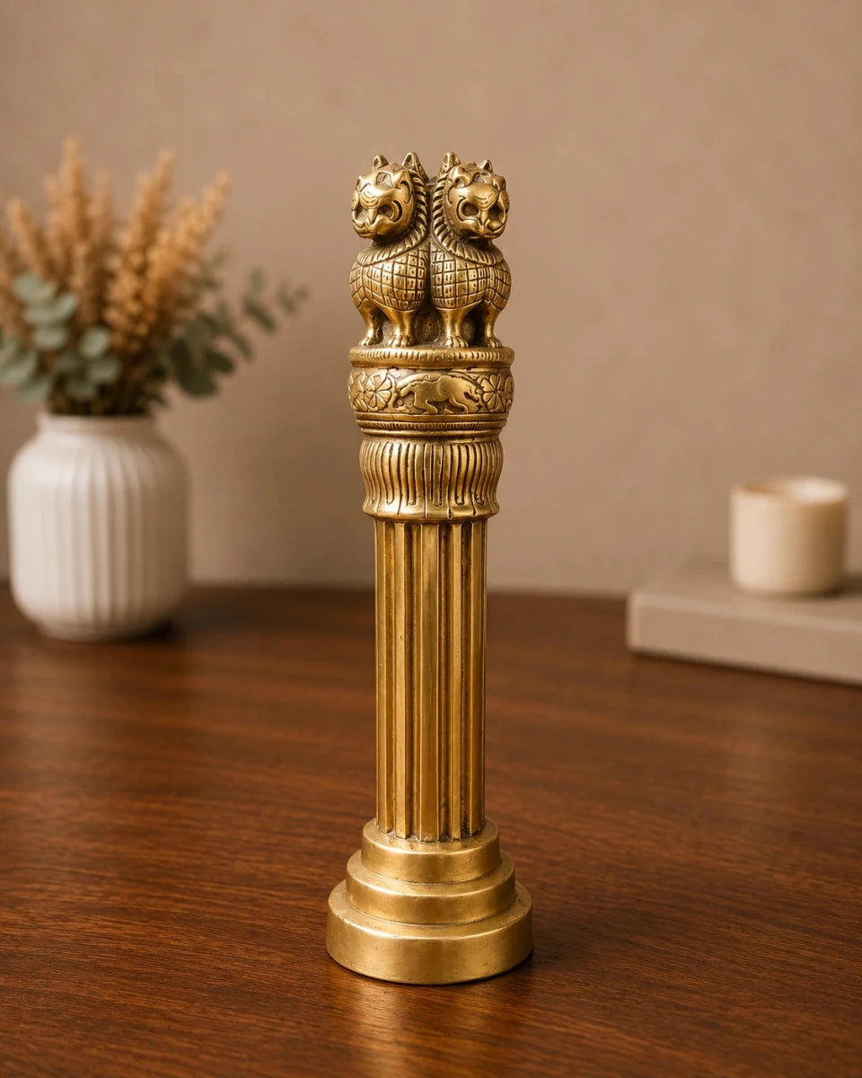 Brass Ashoka Pillar Replica - Symbol of Indian National Emblem for Home or Office - Royalstuffs.com