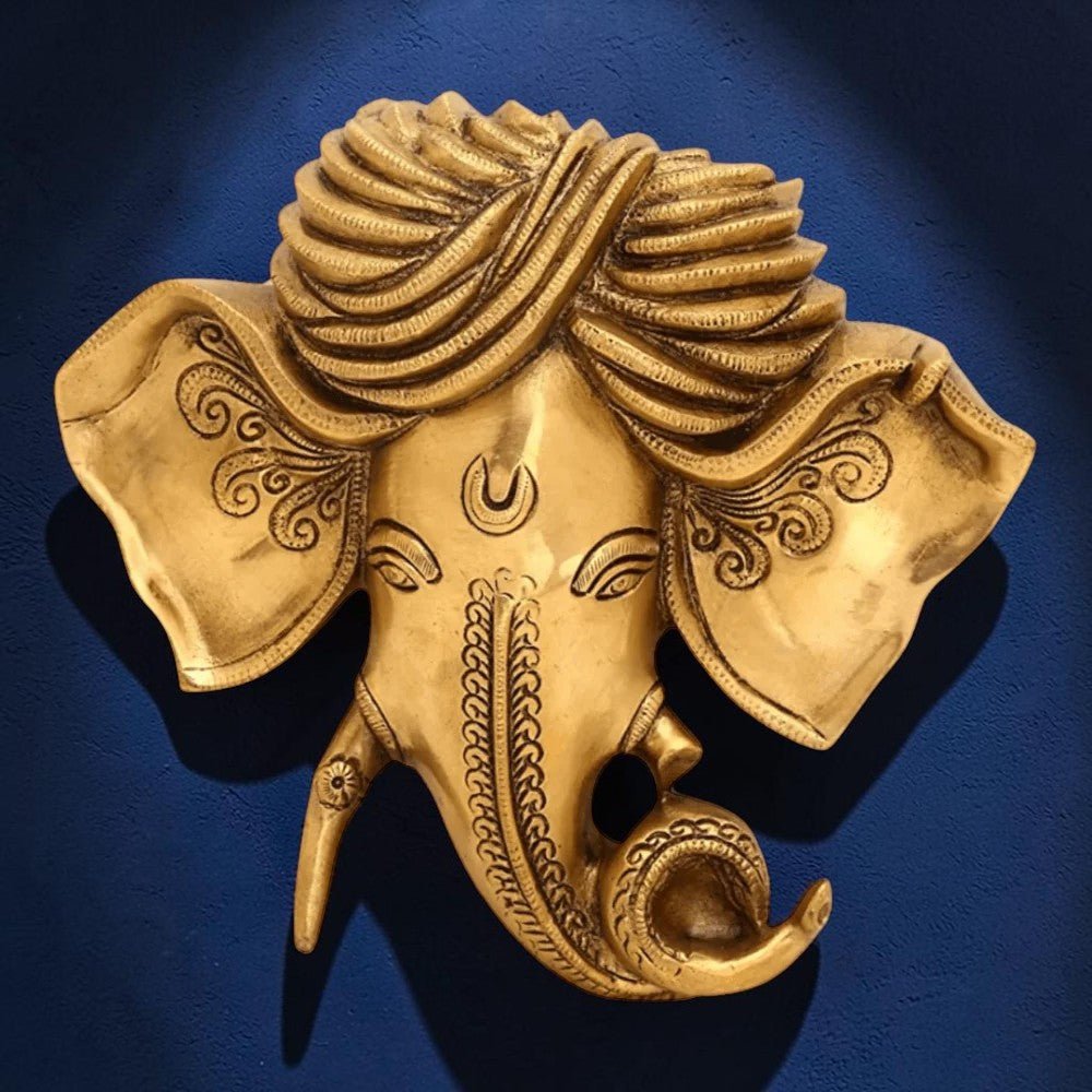 Brass Crafted Hindu God Ganesha Mask Wall Hanging - Royalstuffs.com