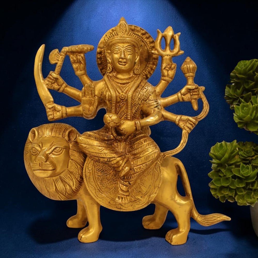 Brass Goddess Durga Ji Sculpture Antique Finish- 8 Inch - Royalstuffs.com