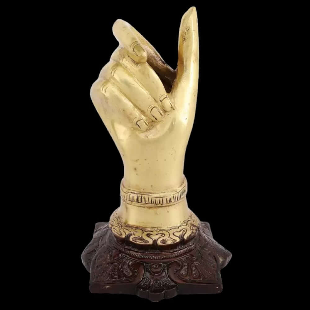 Brass Hand Shape Decorative Showpiece With Pen Holder - 16 cm (Brass, Gold) - Royalstuffs.com