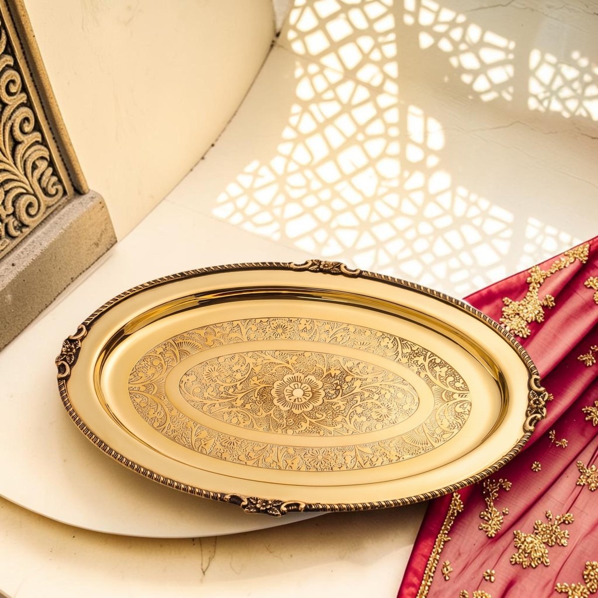 Brass Handcrafted Oval Tray / Platter - Royalstuffs.com