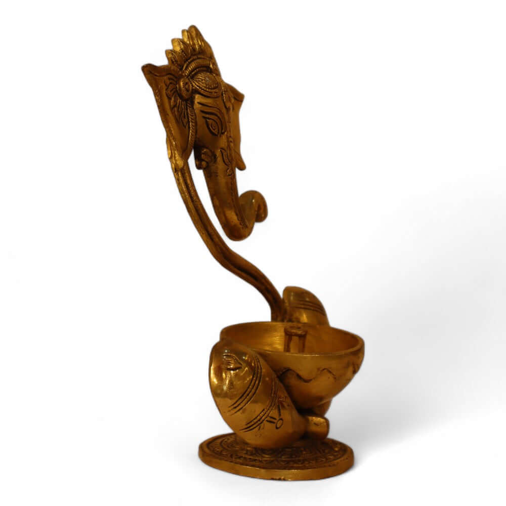Brass Lord Ganesh Diya Stand Incense Burner and Diya Jyoti Deepak Oil Lamp - Royalstuffs.com