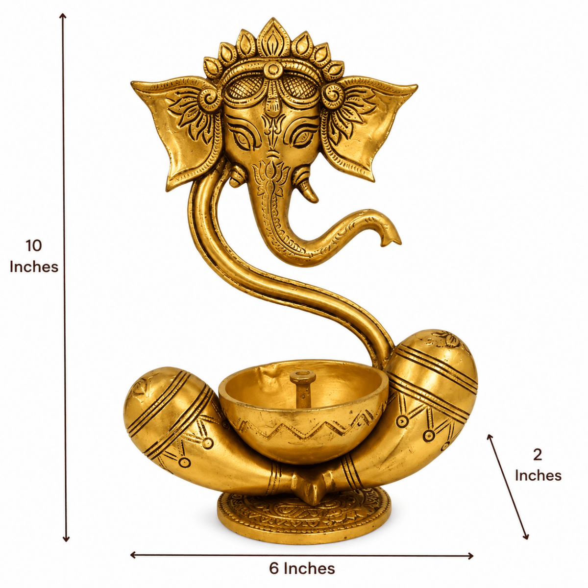 Brass Lord Ganesh Diya Stand Incense Burner and Diya Jyoti Deepak Oil Lamp - Royalstuffs.com