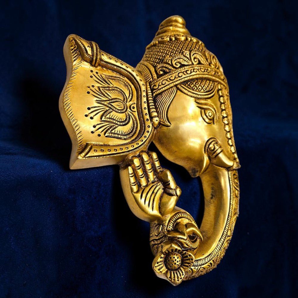 Brass Lord Ganesha Mask Wall Hanging (Height: 11 inches) - Royalstuffs.com