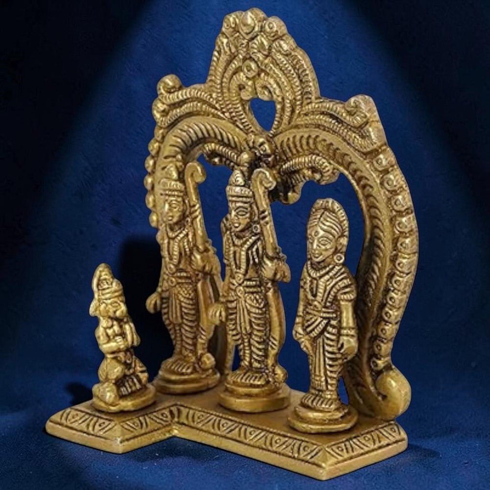 Front View of Brass Ram Darbar with Kaman Idol Statue 4.5 Inch