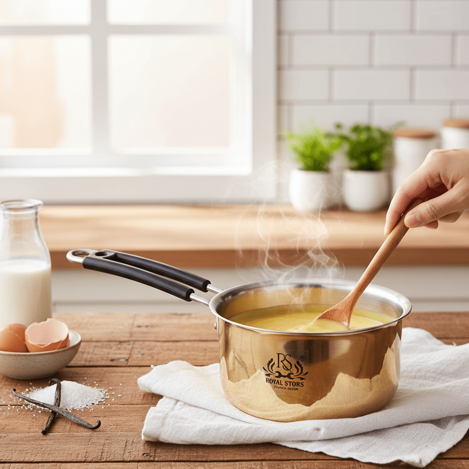 Brass Sauce Pan Tapeli for Milk,Tea with Tin Coating Inner Side Kalai - Royalstuffs.com
