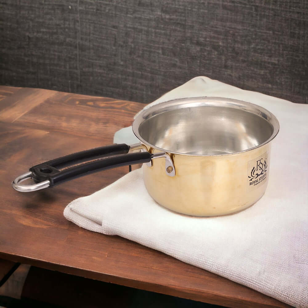 Brass Sauce Pan Tapeli for Milk,Tea with Tin Coating Inner Side Kalai - Royalstuffs.com