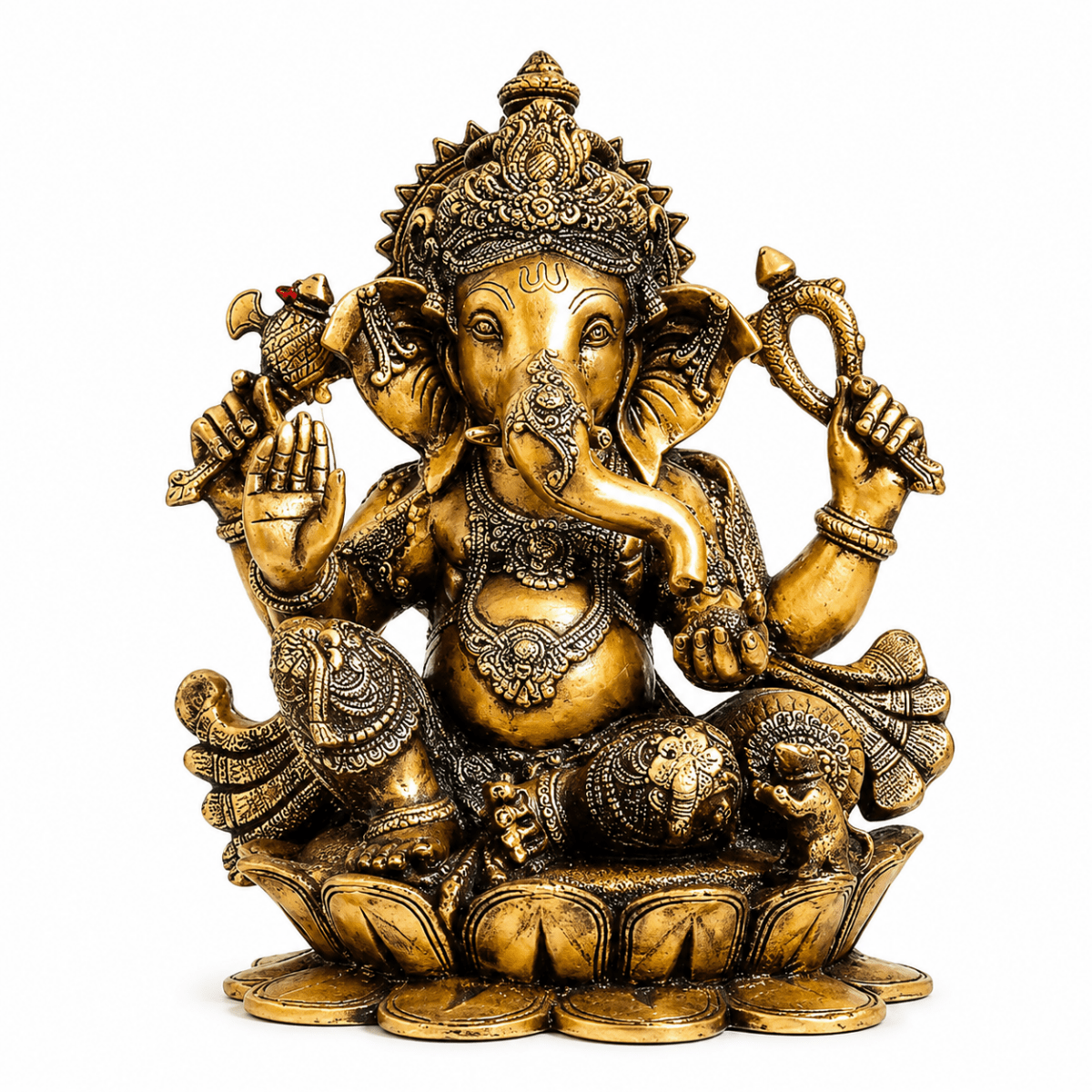 Brass Statue 22" Large Size Lord Ganesha Seated in Easy Posture on Lotus,Weight:28 Kg. - Royalstuffs.com