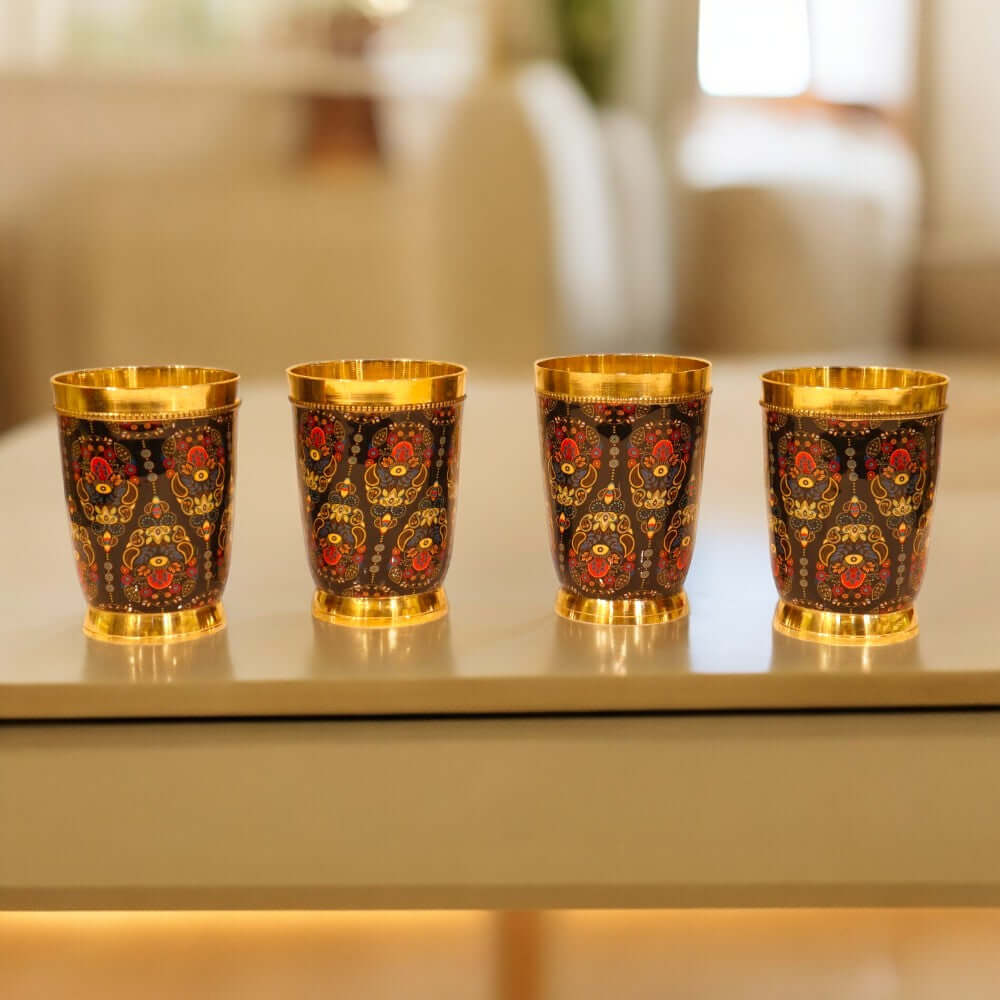 Colorful Enamel Finish Brass Glass Set - Set of 4 - Royalstuffs.com