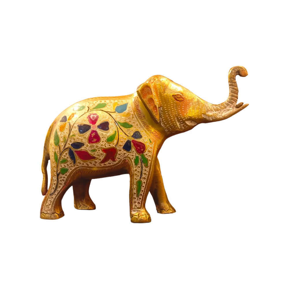 Colorful Hand Painted Unique Brass Elephant Showpiece - 8 Inch Height, 2 kg - Royalstuffs.com