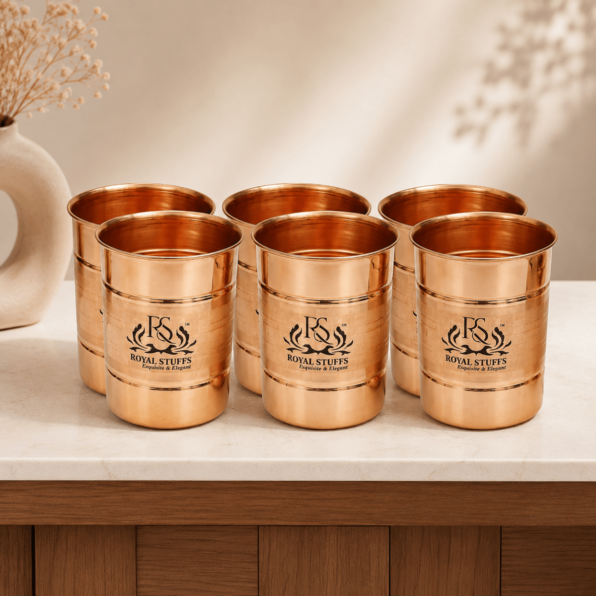 Copper Glass Tumbler Tableware, Drinkware, Serveware Set of 6 - Royalstuffs.com