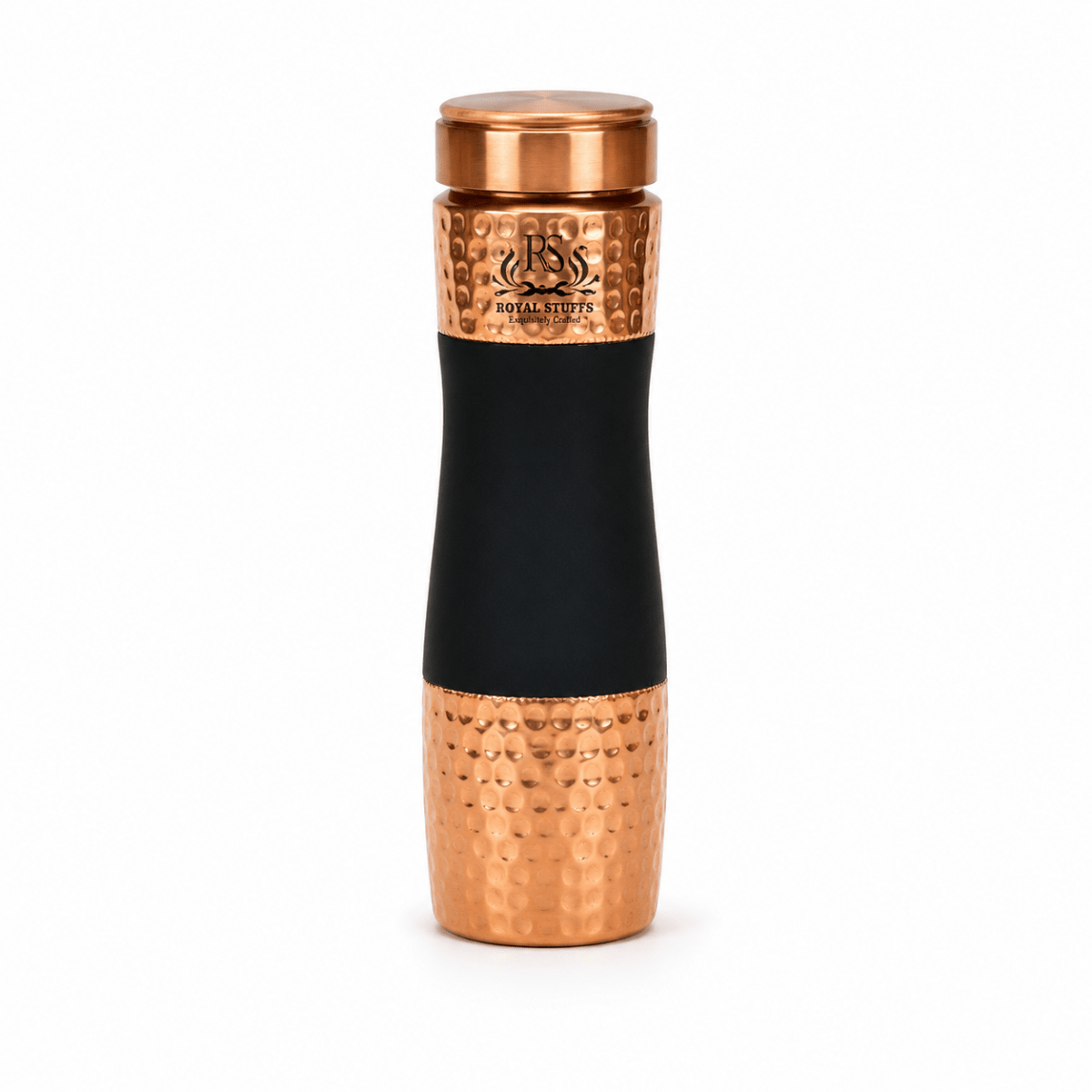 Copper Hammered Design Pitchers and Bedside Carafes with Tumbler Water Bottle - 1000 ML (Black) - Royalstuffs.com