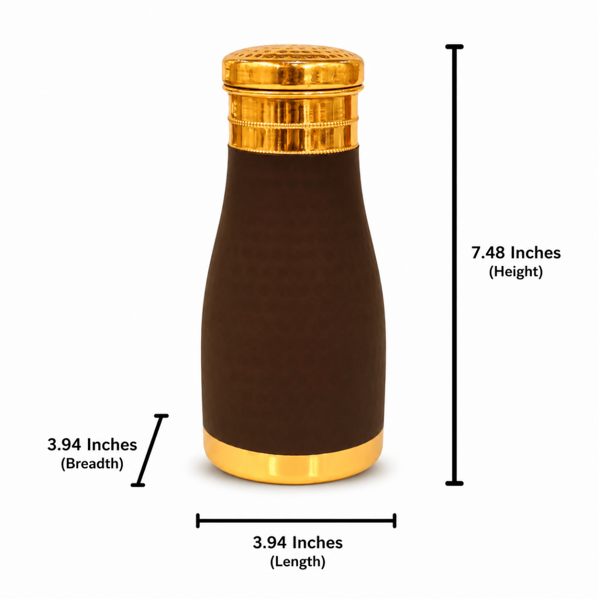 Copper Hammered Silk Finish Bedside Carafe Bottle with Inbuilt Glass (1 Liter Capacity) - Royalstuffs.com