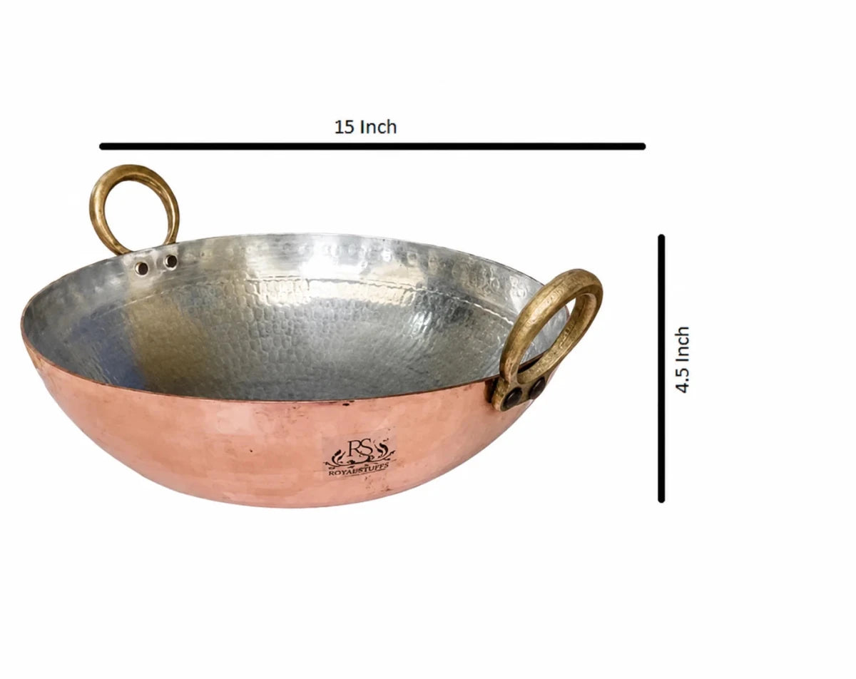 Copper Kadai 2 Liter Multi-Purpose Hammered Cooking Kadhai - Royalstuffs.com