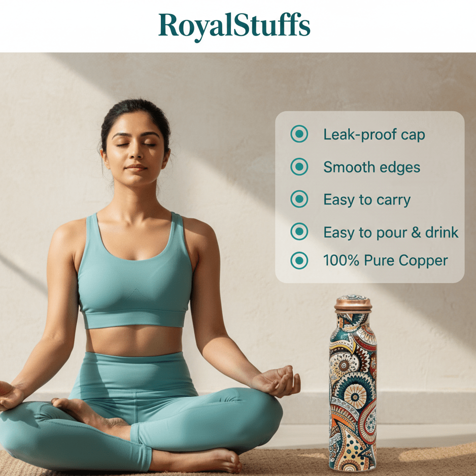 1000 ml Colorful Paisley Copper Water Bottle for Yoga, Fitness, Daily Hydration and Ayurvedic Wellness