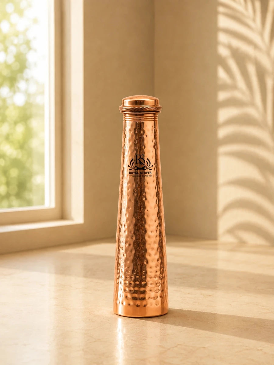 Copper Yoga Bottle Tower 700ml | Sports Leak Proof Hammered Pure Copper - Royalstuffs.com