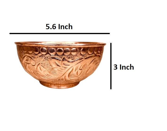 Set of 2 Embossed Leaf Design Copper Bowl (440 ml)