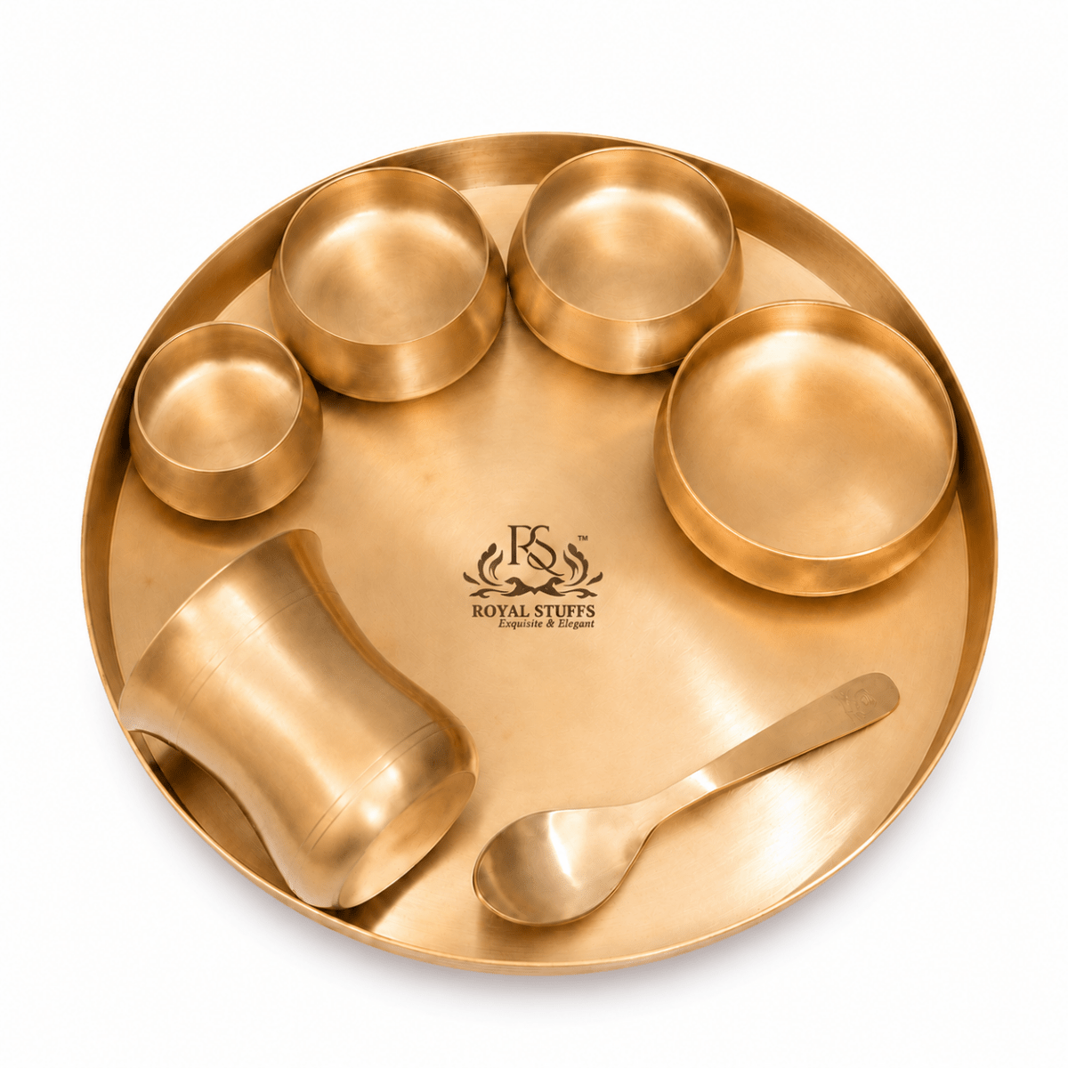 Curved Matt Finish Thali Set - 7-Piece Set for Exquisite Dining Experience - Royalstuffs.com