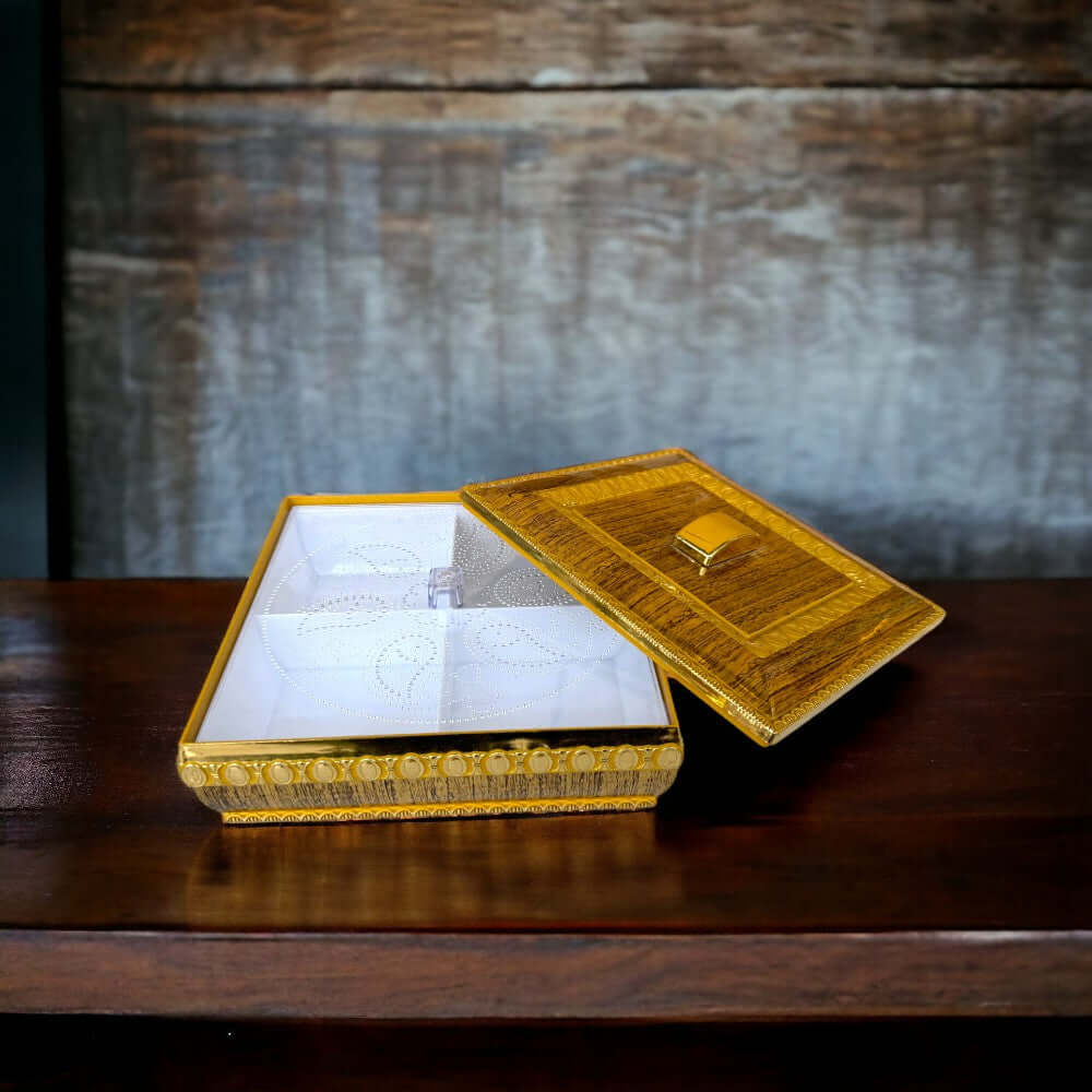 Designer Plastic Dry Fruit Box with Golden Finish - Royalstuffs.com