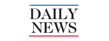 Logo of Daily News featuring bold typography and a red and blue underline for vibrant branding.