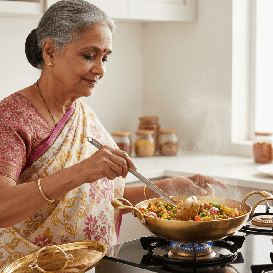 Flat Base Brass Kadhai with Lid & Tin (Kalai) Coating – Traditional Heavy Brass Cookware | RoyalStuffs - Royalstuffs.com