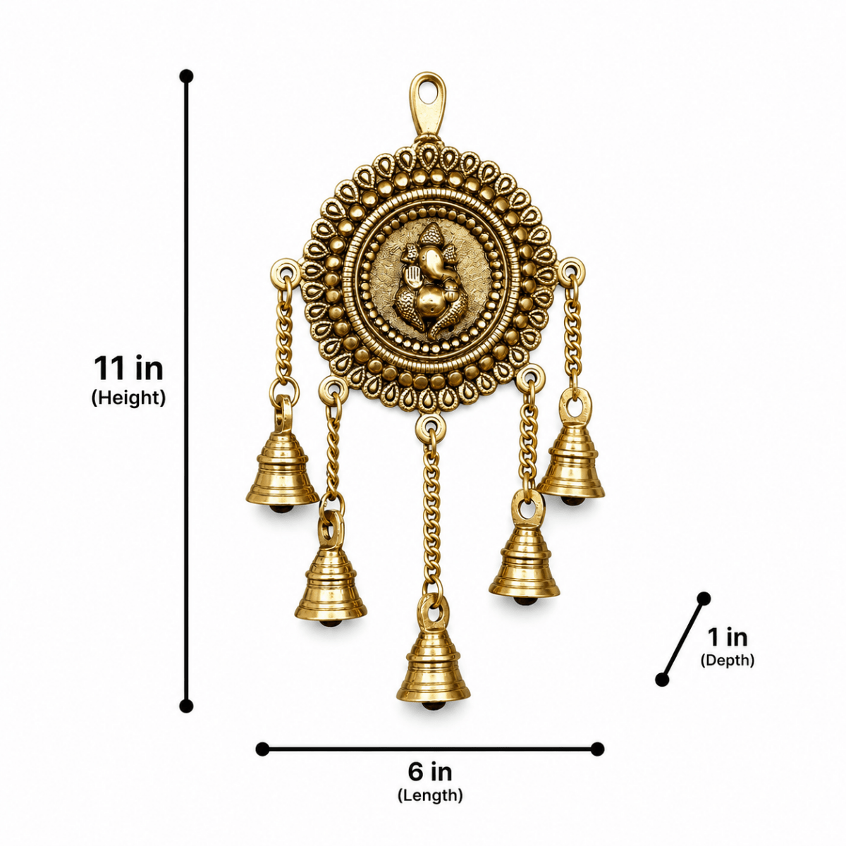 Ganesh Hanging with Bells - Brass Hanging Bells for Pooja Room Decoration - Royalstuffs.com