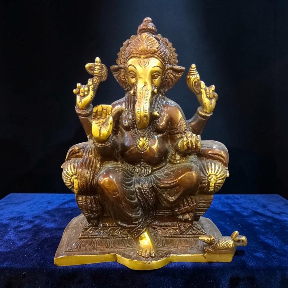 Ganesh Statue Brass - Coloured - Royalstuffs.com