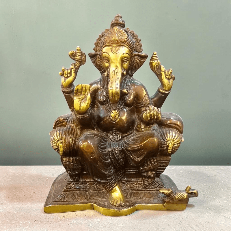 Ganesh Statue Brass - Coloured - Royalstuffs.com
