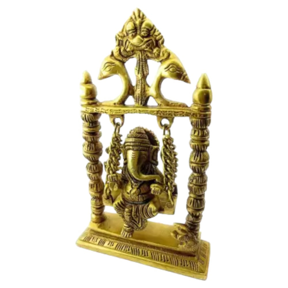 ROYALSTUFFS Ganesha on Swing Statue Idol Brass Height ( 8 Inch)