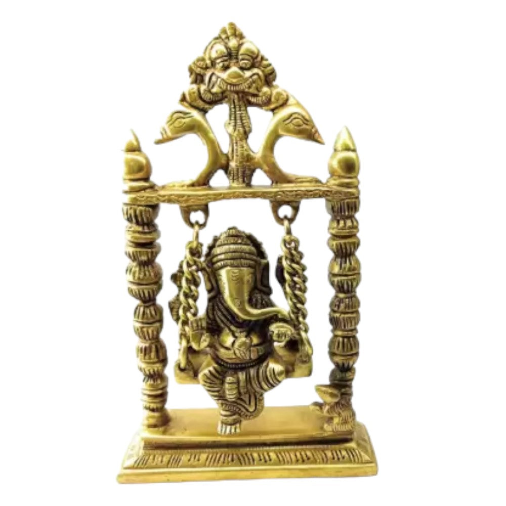 ROYALSTUFFS Ganesha on Swing Statue Idol Brass Height ( 8 Inch)