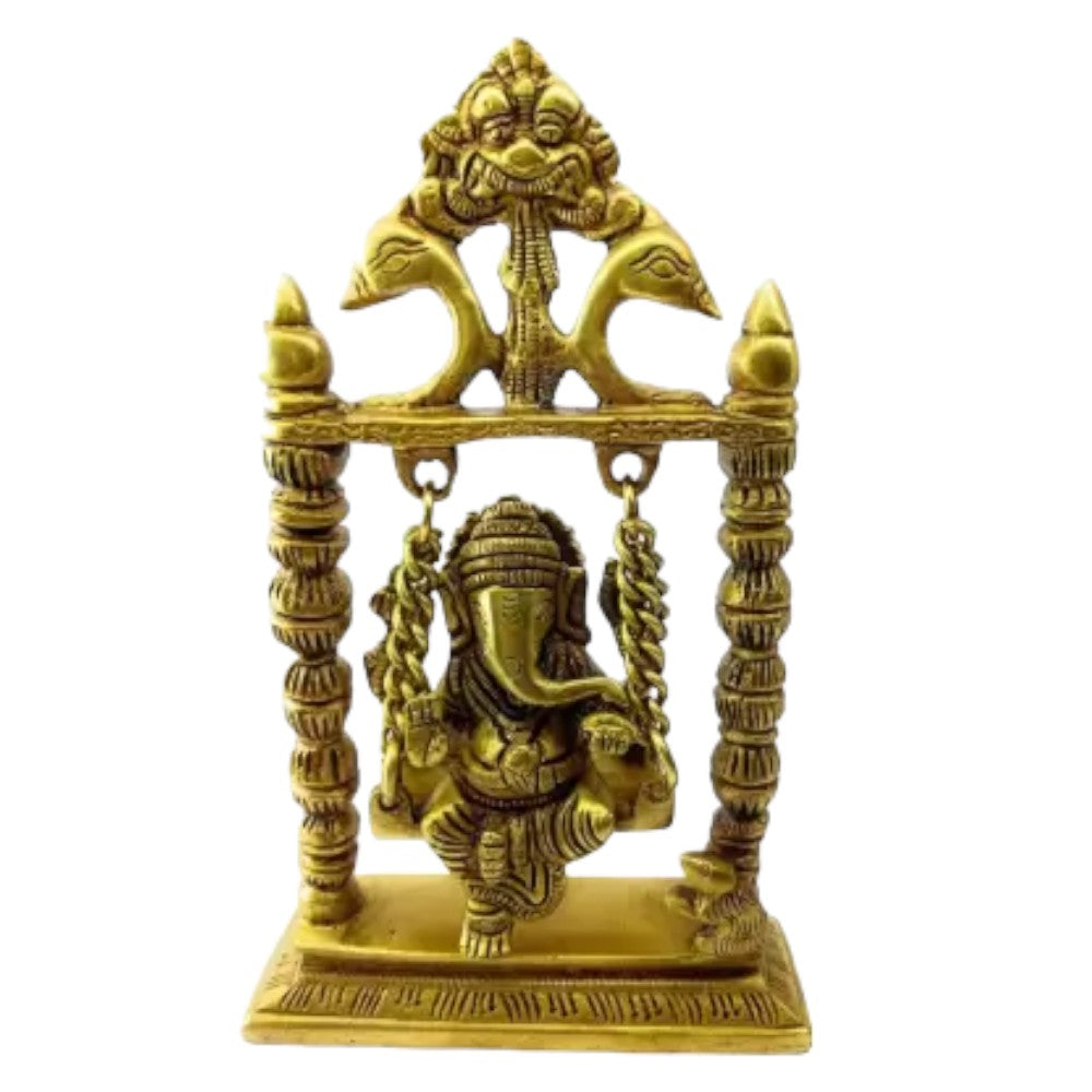 ROYALSTUFFS Ganesha on Swing Statue Idol Brass Height ( 8 Inch)