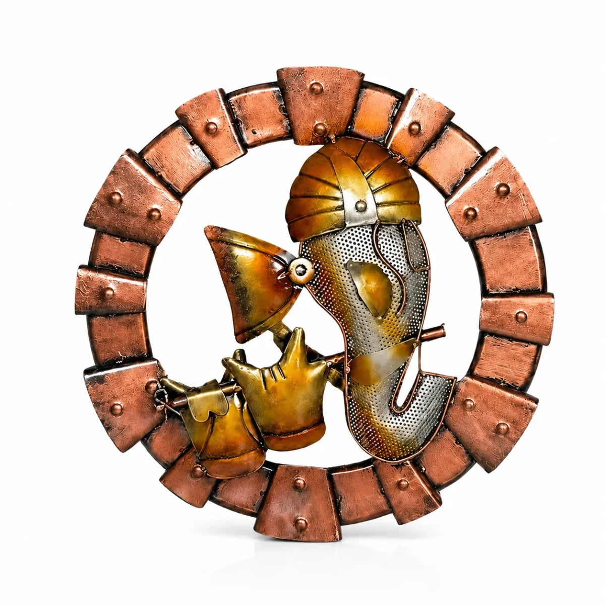Ganesha | LED-Light Iron Wall Hanging with Flute | Spiritual iron Ganesha wall art and décor | Multicolor | 19 inch diameter | Material - Iron - Royalstuffs.com