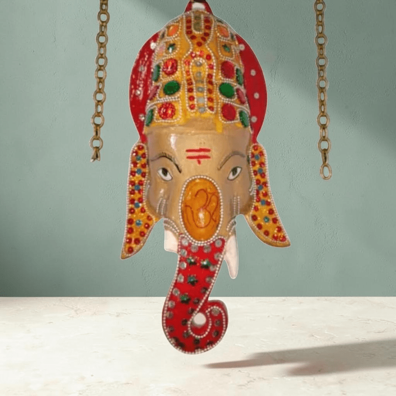Ganesha Vighnaharta Colored Metal Wall Mask - Royalstuffs.com