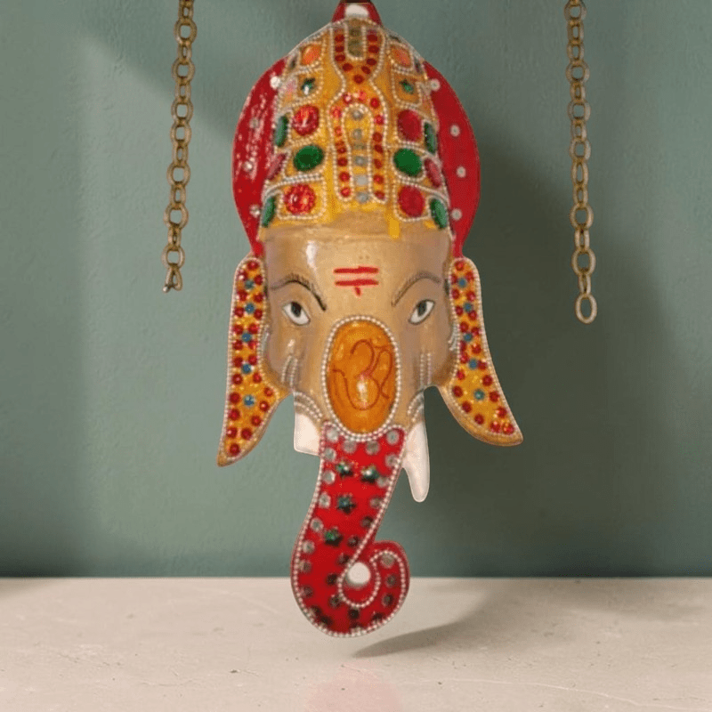 Ganesha Vighnaharta Colored Metal Wall Mask - Royalstuffs.com