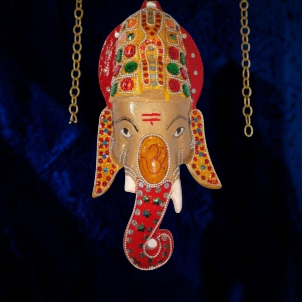 Ganesha Vighnaharta Colored Metal Wall Mask - Royalstuffs.com