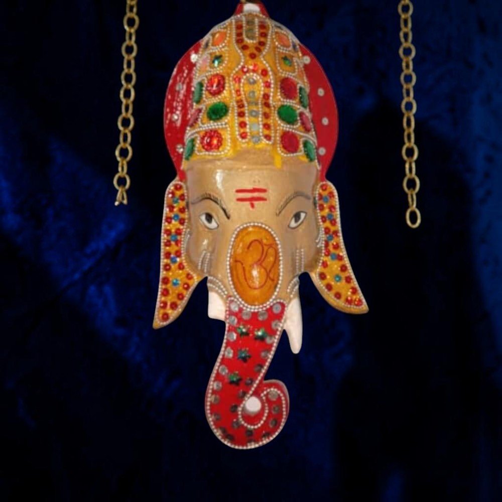 Ganesha Vighnaharta Colored Metal Wall Mask - Royalstuffs.com