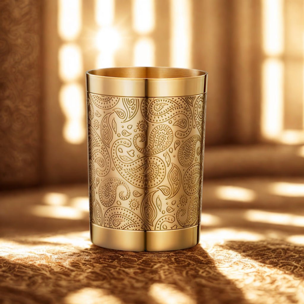 Good Luck Brass Thaali Set – Handcrafted Etched Dinnerware - Royalstuffs.com