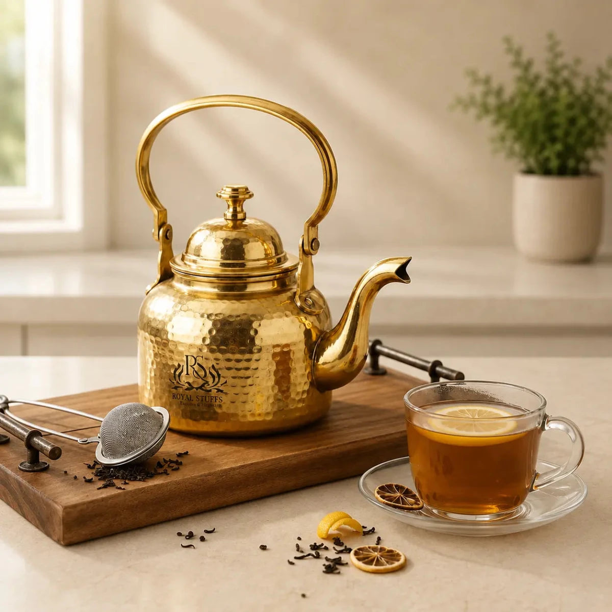 Hammered Antique Designer Brass Tea Kettle Pot Inside Tin Lining, Serving Tea Coffee, Tableware,. - Royalstuffs.com
