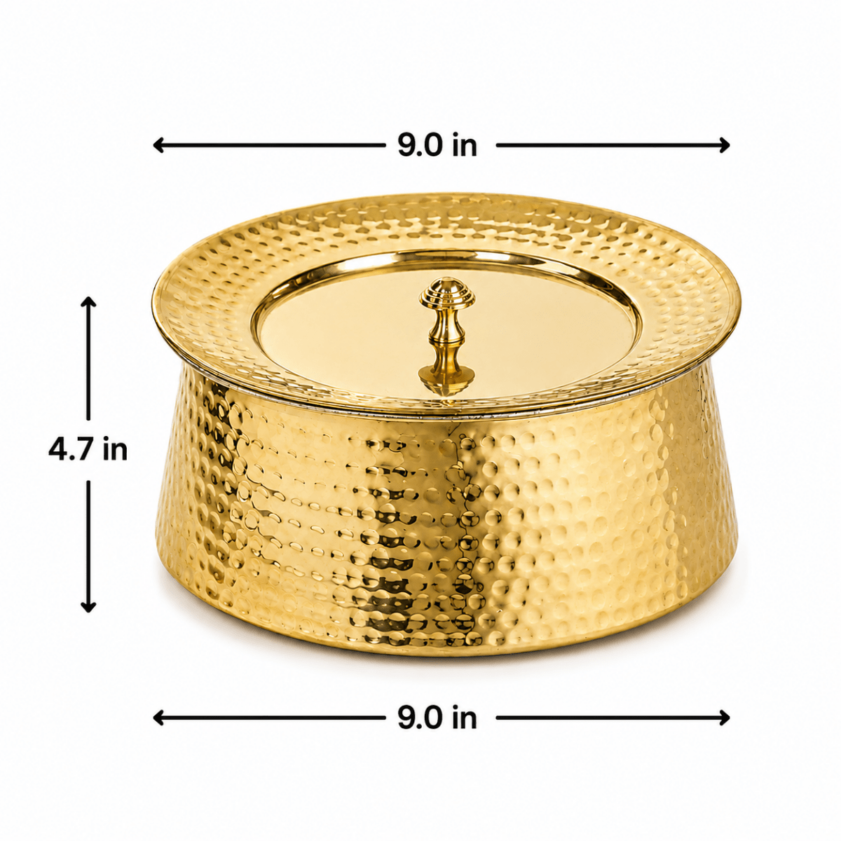 Hammered Brass Biryani Pot (Handi) with Tin Coating & Lid – Traditional Heavy Brass Cooking Vessel | 3 Sizes | RoyalStuffs - Royalstuffs.com