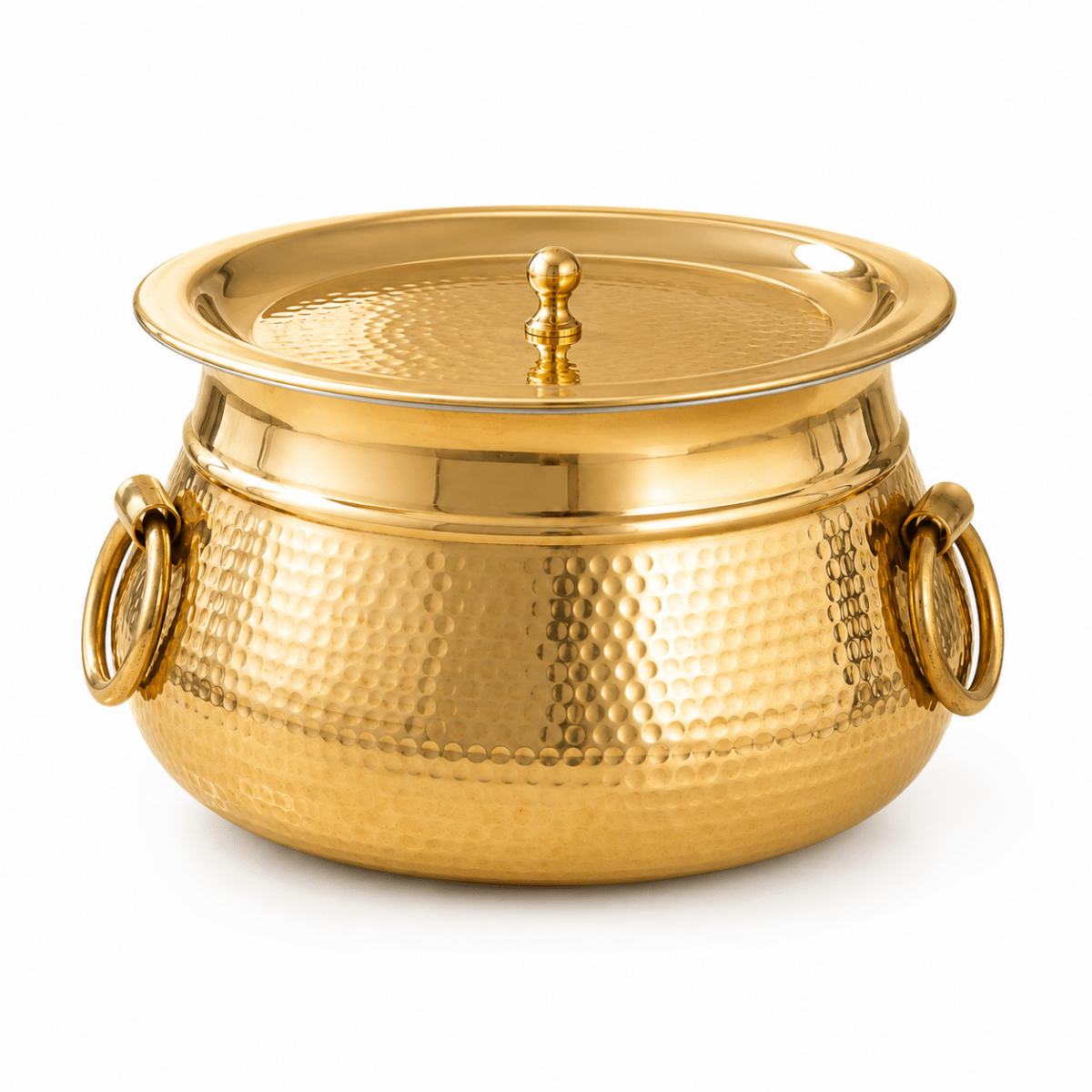 Hammered Brass Degchi Pot with Lid & Tin (Kalai) Coating – Traditional Heavy Brass Cooking Vessel | 3 Sizes | RoyalStuffs - Royalstuffs.com