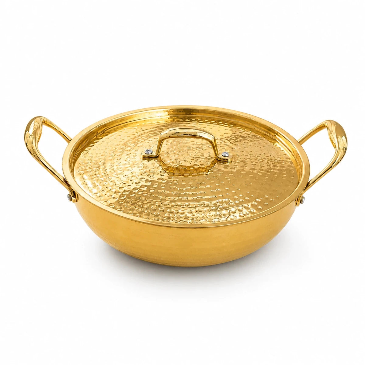 Hammered Brass Kadhai with Lid & Tin (Kalai) Coating – Traditional Heavy Brass Cooking & Serving Kadhai | 3 Sizes | RoyalStuffs - Royalstuffs.com